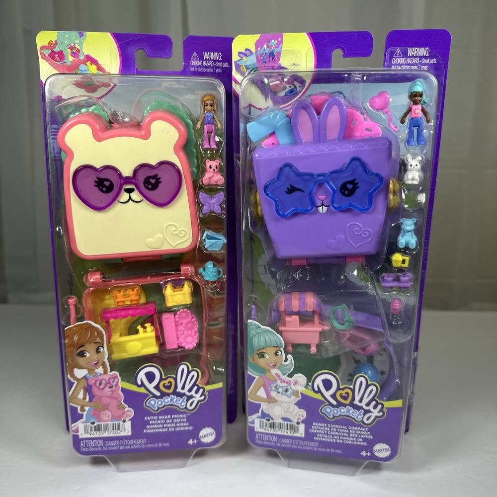 Polly Pocket Cutie Bear Picnic & Bunny Carnival Compact New
